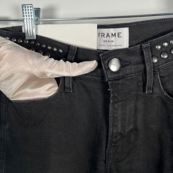 NWT FRAME Denim Le High Straight-Leg Band Studded Jeans-Troupe High-Rise Size 24 - Picture 13 of 16